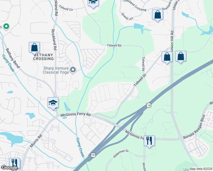 map of restaurants, bars, coffee shops, grocery stores, and more near 961 Prestwyck Court in Alpharetta