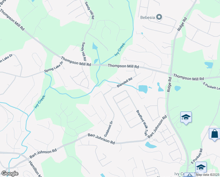 map of restaurants, bars, coffee shops, grocery stores, and more near 3232 Blaisdell Road in Buford