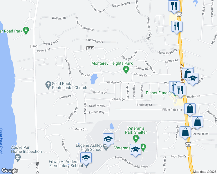 map of restaurants, bars, coffee shops, grocery stores, and more near 6305 Haley Court in Wilmington