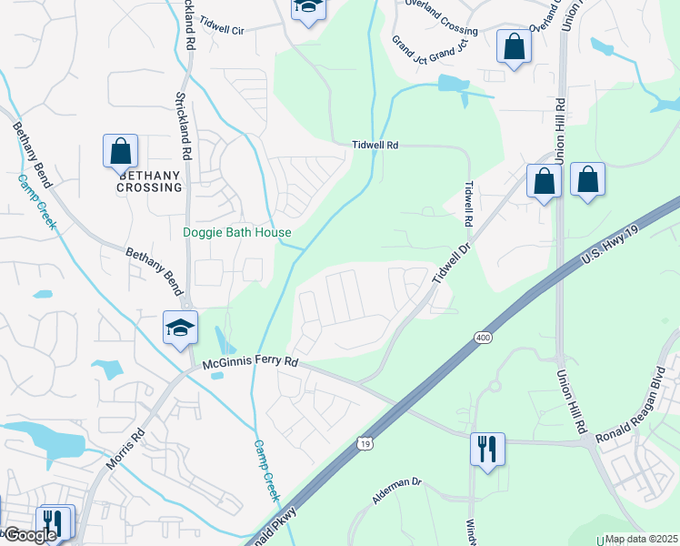 map of restaurants, bars, coffee shops, grocery stores, and more near 1006 Prestwyck Court in Alpharetta