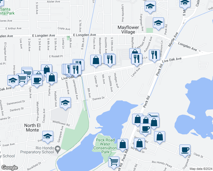 map of restaurants, bars, coffee shops, grocery stores, and more near 3060 9th Avenue in Arcadia