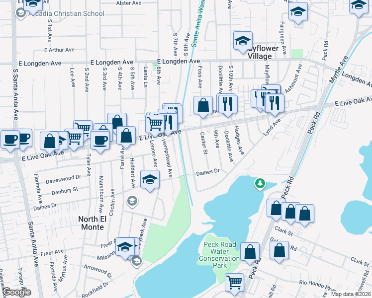 map of restaurants, bars, coffee shops, grocery stores, and more near 3047 8th Avenue in Arcadia