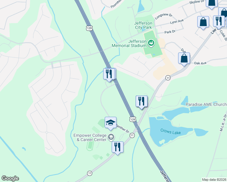 map of restaurants, bars, coffee shops, grocery stores, and more near 528 Panther Drive in Jefferson