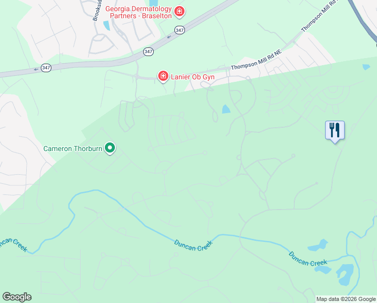 map of restaurants, bars, coffee shops, grocery stores, and more near 2614 Northern Oak Drive in Braselton