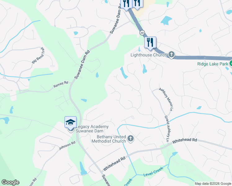 map of restaurants, bars, coffee shops, grocery stores, and more near 5900 Lenox Park Place in Sugar Hill