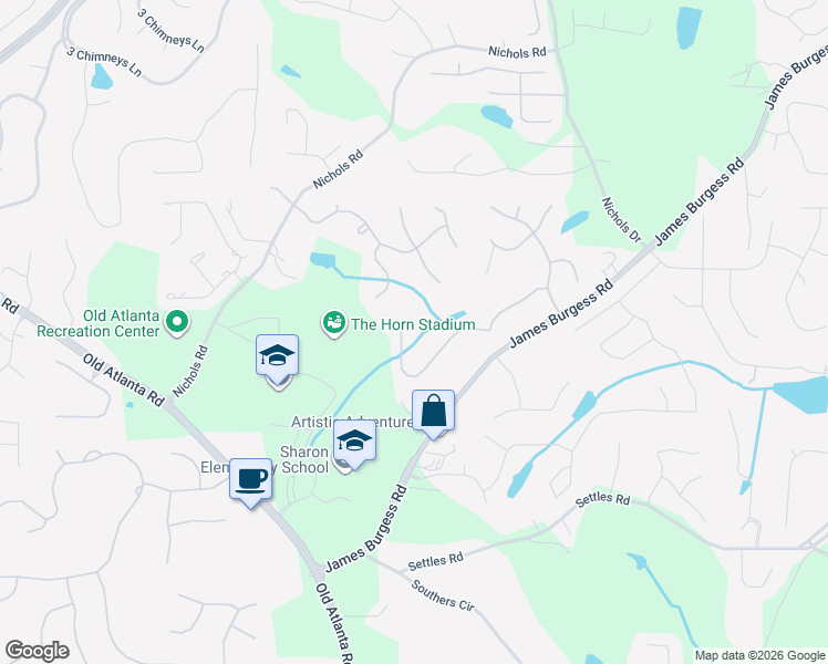 map of restaurants, bars, coffee shops, grocery stores, and more near 1780 Bramble Bush Way in Suwanee