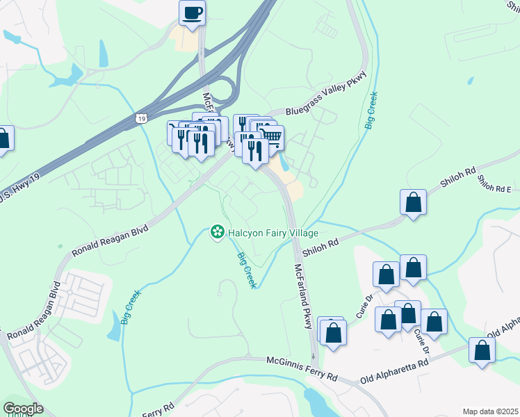 map of restaurants, bars, coffee shops, grocery stores, and more near 6895 Whitman Walk in Alpharetta