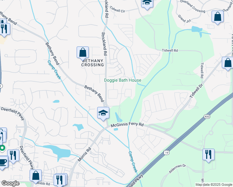 map of restaurants, bars, coffee shops, grocery stores, and more near 910 Deerfield Crossing Drive in Alpharetta