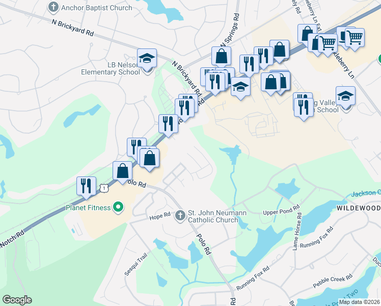 map of restaurants, bars, coffee shops, grocery stores, and more near 130 Red Coat Lane in Columbia