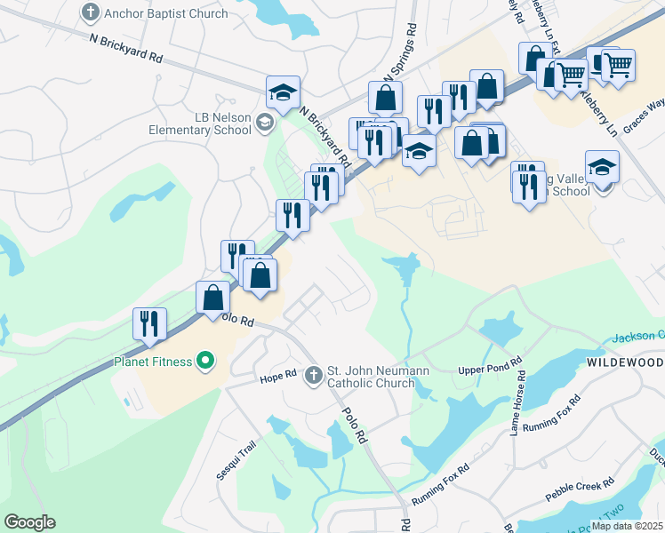 map of restaurants, bars, coffee shops, grocery stores, and more near 130 Red Coat Ln in Columbia