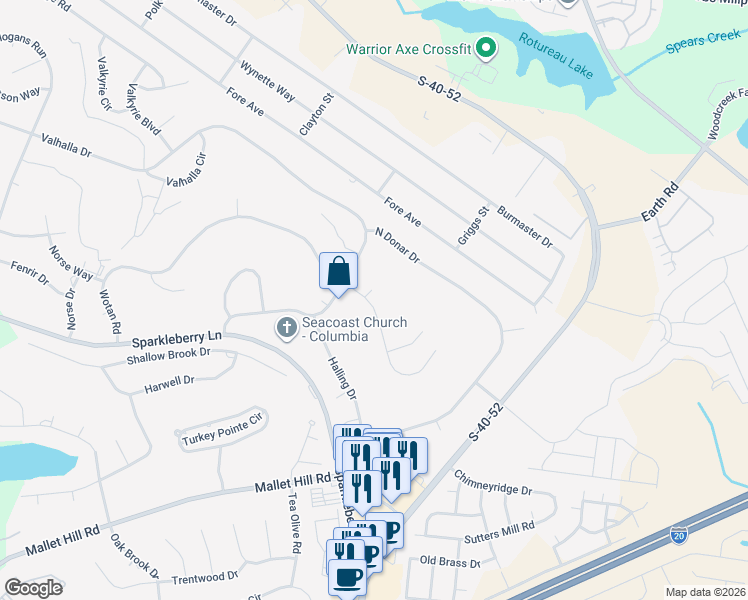 map of restaurants, bars, coffee shops, grocery stores, and more near 705 Wotan Road in Columbia