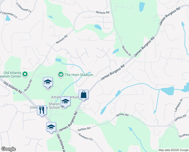 map of restaurants, bars, coffee shops, grocery stores, and more near 1640 Bramble Bush Way in Suwanee