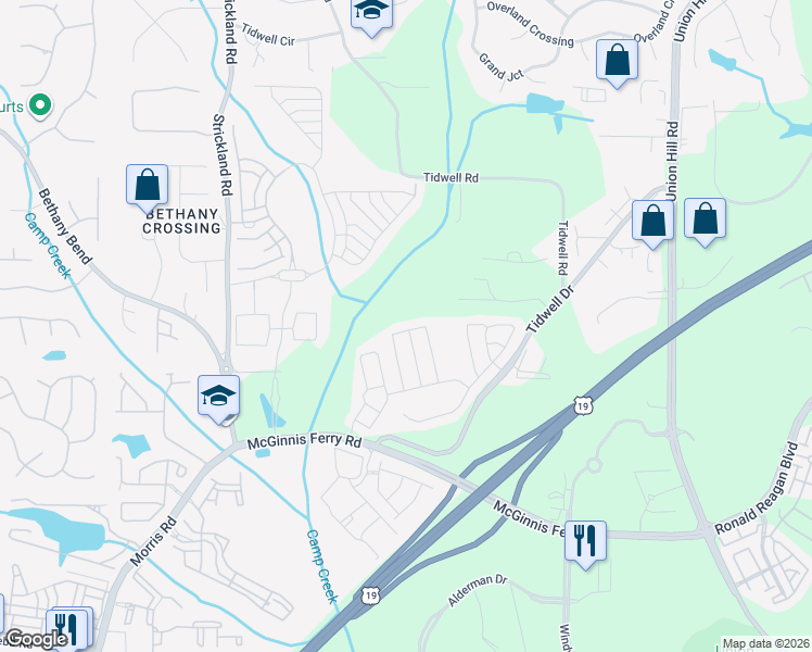 map of restaurants, bars, coffee shops, grocery stores, and more near 1010 Prestwyck Court in Alpharetta