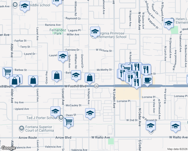 map of restaurants, bars, coffee shops, grocery stores, and more near in Anaheim