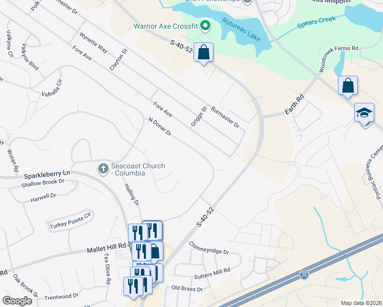 map of restaurants, bars, coffee shops, grocery stores, and more near 516 North Donar Drive in Columbia