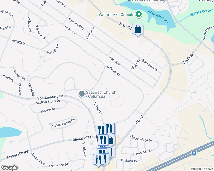 map of restaurants, bars, coffee shops, grocery stores, and more near 705 Wotan Road in Columbia