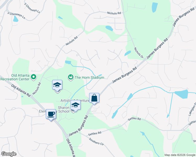 map of restaurants, bars, coffee shops, grocery stores, and more near 1640 Bramble Bush Way in Suwanee