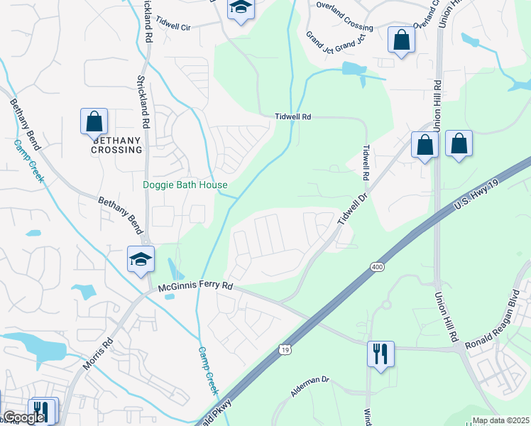 map of restaurants, bars, coffee shops, grocery stores, and more near 1006 Prestwyck Court in Alpharetta