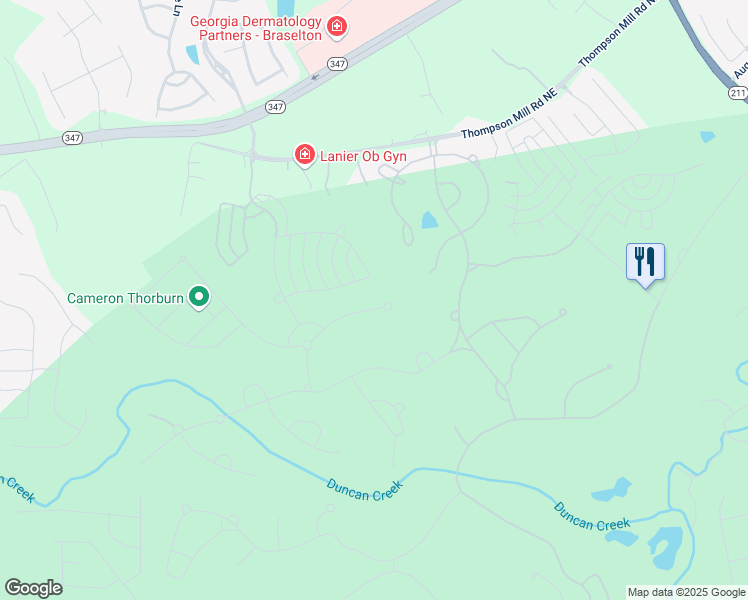 map of restaurants, bars, coffee shops, grocery stores, and more near 2634 Northern Oak Drive in Braselton