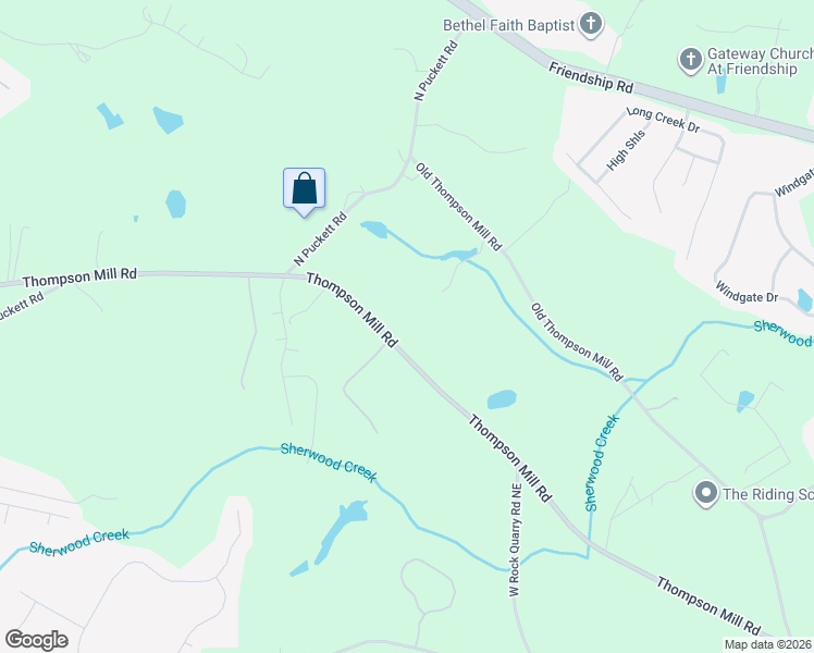 map of restaurants, bars, coffee shops, grocery stores, and more near 3425 Thompson Mill Road in Buford