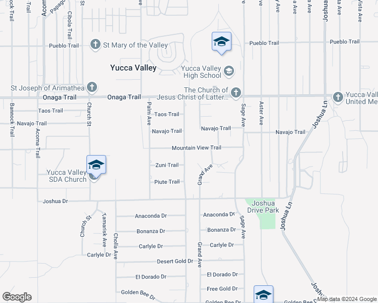 map of restaurants, bars, coffee shops, grocery stores, and more near 7911 Amador Avenue in Yucca Valley