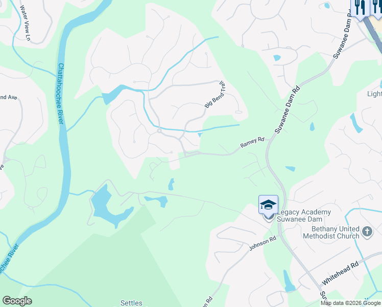 map of restaurants, bars, coffee shops, grocery stores, and more near 5801 Wild Timber Road in Sugar Hill