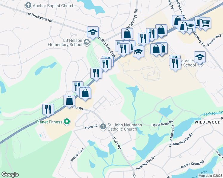 map of restaurants, bars, coffee shops, grocery stores, and more near 130 Red Coat Lane in Columbia