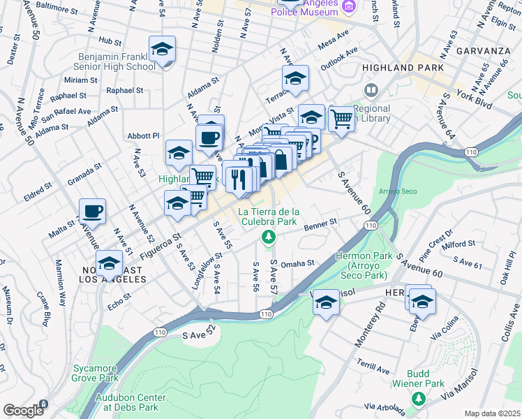 map of restaurants, bars, coffee shops, grocery stores, and more near 140 South Avenue 57 in Los Angeles