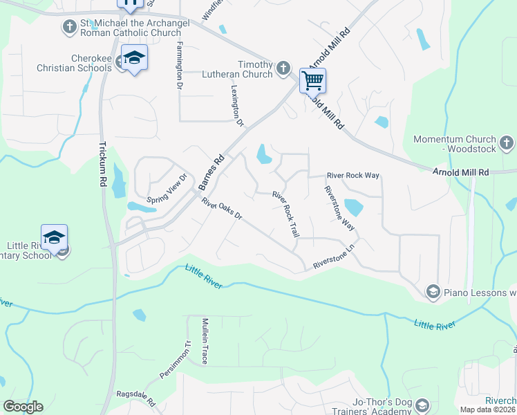 map of restaurants, bars, coffee shops, grocery stores, and more near 2317 River Station Terrace in Woodstock