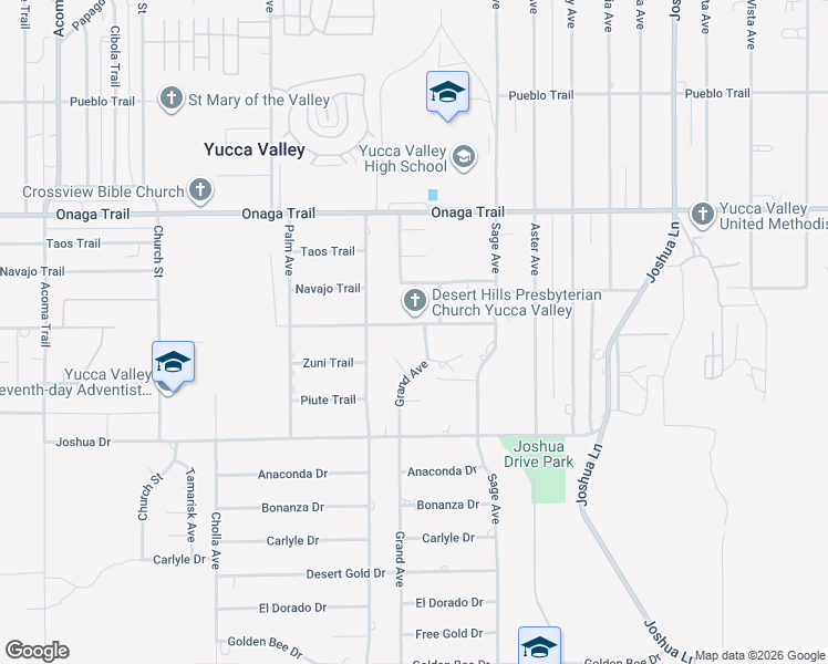 map of restaurants, bars, coffee shops, grocery stores, and more near in Yucca Valley
