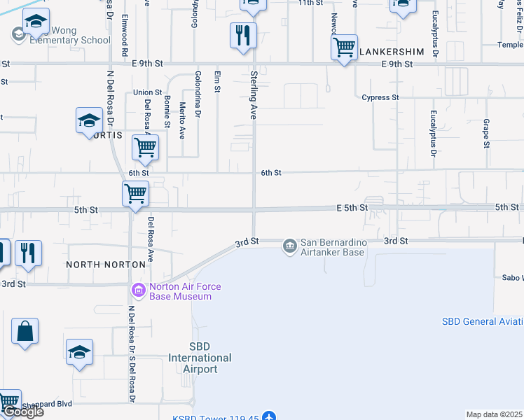 map of restaurants, bars, coffee shops, grocery stores, and more near 2618 West 5th Street in San Bernardino