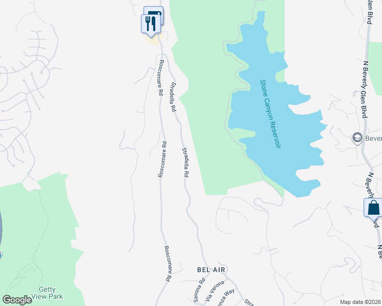 map of restaurants, bars, coffee shops, grocery stores, and more near 2070 Stradella Road in Los Angeles