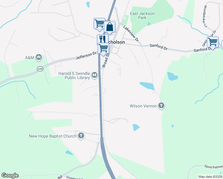 map of restaurants, bars, coffee shops, grocery stores, and more near 31 Daisy Ln in Nicholson