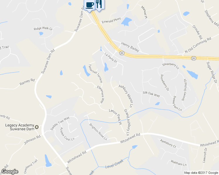 map of restaurants, bars, coffee shops, grocery stores, and more near 544 Grand Ashbury Lane in Buford
