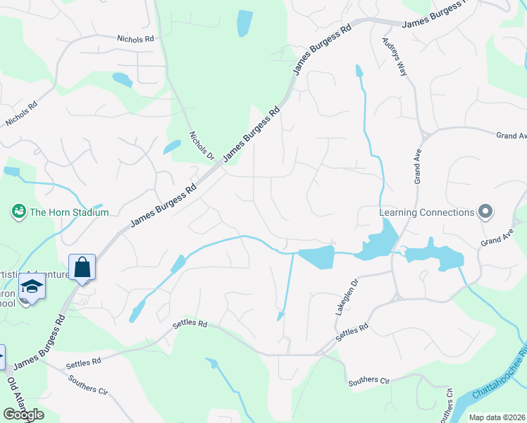 map of restaurants, bars, coffee shops, grocery stores, and more near 1525 Thunder Gulch Pass in Suwanee