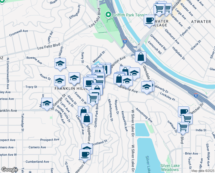 map of restaurants, bars, coffee shops, grocery stores, and more near in Los Angeles