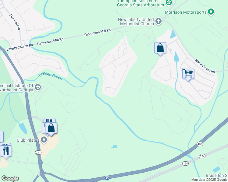 map of restaurants, bars, coffee shops, grocery stores, and more near 13 Jocelyn Drive in Braselton