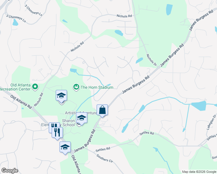 map of restaurants, bars, coffee shops, grocery stores, and more near 1630 Bramble Bush Way in Suwanee