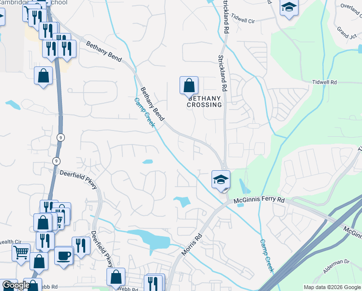 map of restaurants, bars, coffee shops, grocery stores, and more near 140 Galecrest Drive in Alpharetta