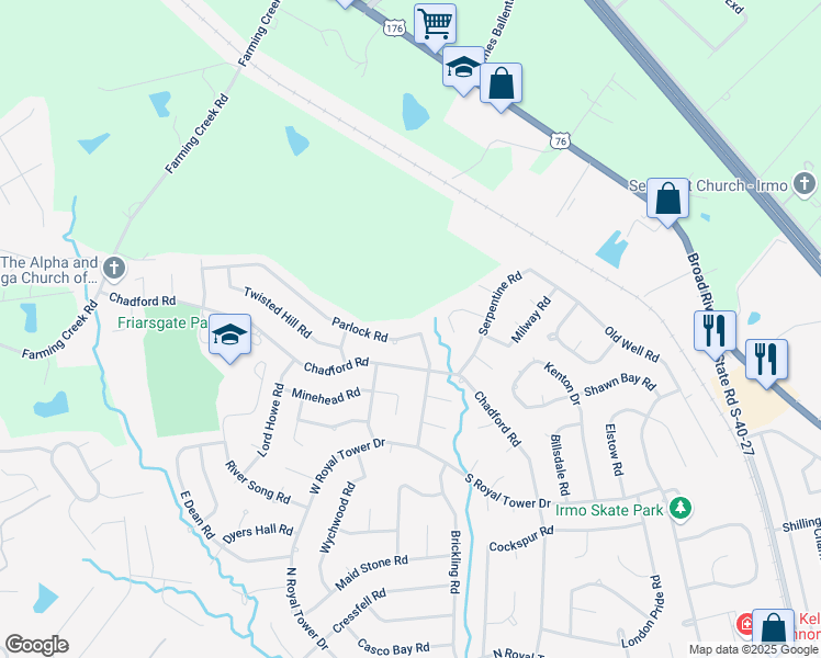 map of restaurants, bars, coffee shops, grocery stores, and more near 401 Parlock Road in Irmo