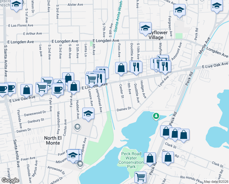 map of restaurants, bars, coffee shops, grocery stores, and more near 3034 8th Avenue in Arcadia