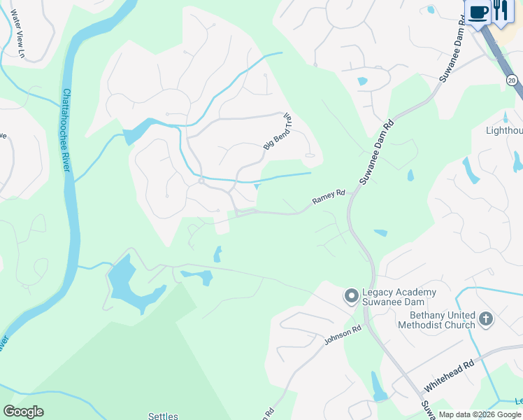 map of restaurants, bars, coffee shops, grocery stores, and more near 5835 Wild Timber Road in Sugar Hill