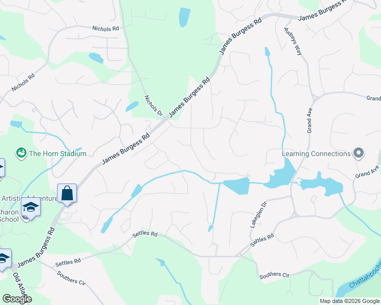 map of restaurants, bars, coffee shops, grocery stores, and more near 1510 Thunder Gulch Pass in Suwanee