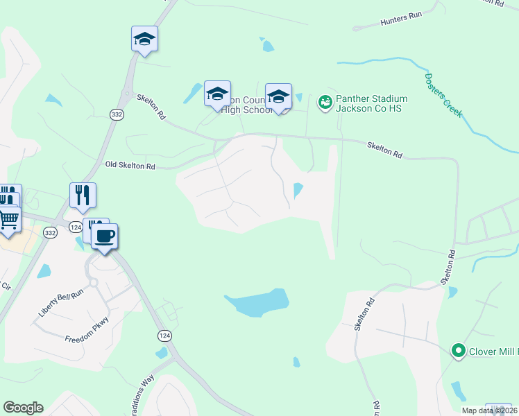 map of restaurants, bars, coffee shops, grocery stores, and more near 269 Charlotte Drive in Hoschton