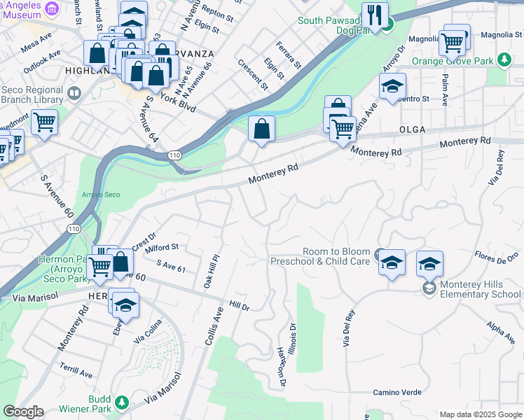 map of restaurants, bars, coffee shops, grocery stores, and more near 1249 Kolle Avenue in South Pasadena