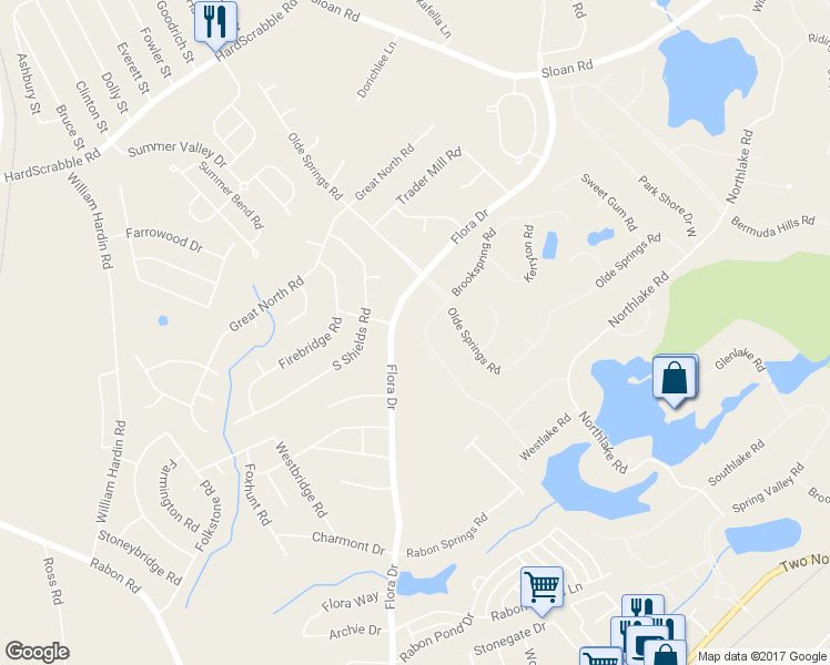map of restaurants, bars, coffee shops, grocery stores, and more near 209 Brookspring Road in Columbia
