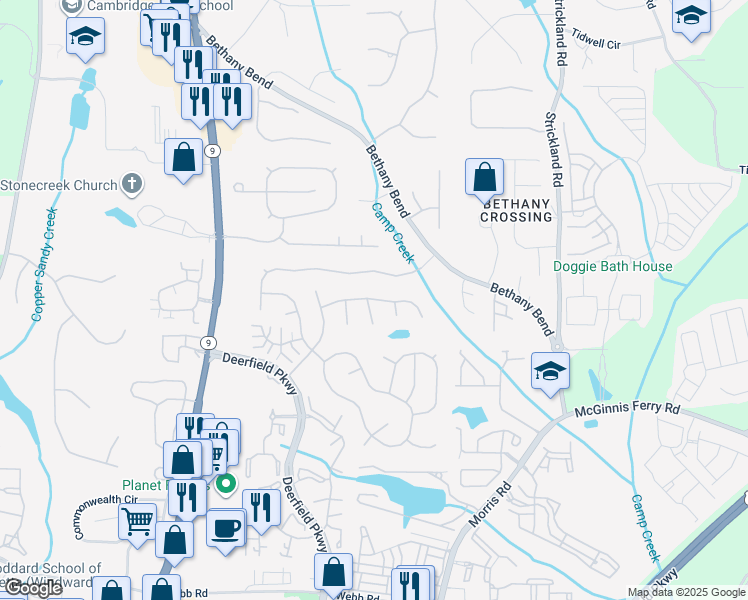 map of restaurants, bars, coffee shops, grocery stores, and more near Sonata Lane in Milton