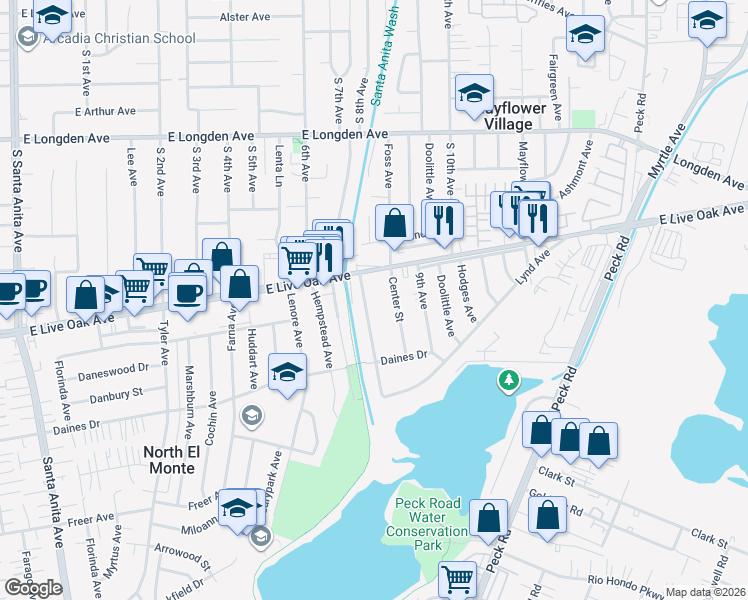map of restaurants, bars, coffee shops, grocery stores, and more near 3034 8th Avenue in Arcadia