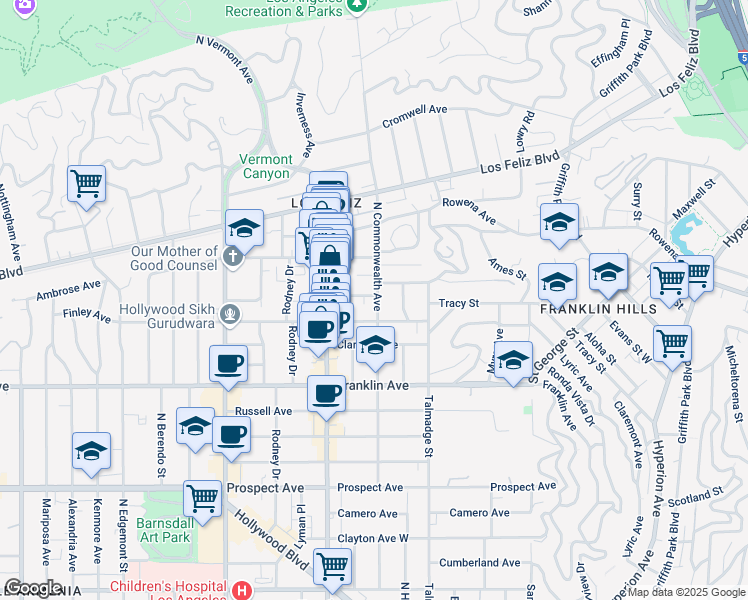 map of restaurants, bars, coffee shops, grocery stores, and more near 4402 Price Street in Los Angeles