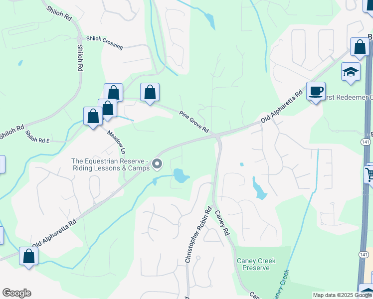 map of restaurants, bars, coffee shops, grocery stores, and more near 685 Caney Fork Road in Alpharetta